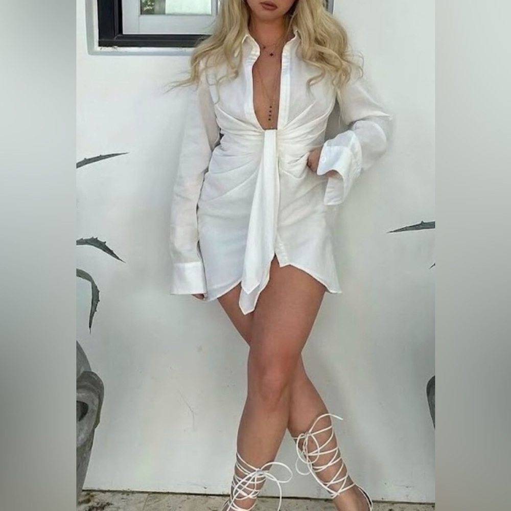 Shoosy White Long Sleeve Wrap Dress